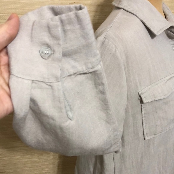 Amaryllis Light Beige Oatmeal Linen Cotton Button-Up Long Sleeve Shirt Medium - Picture 6 of 10